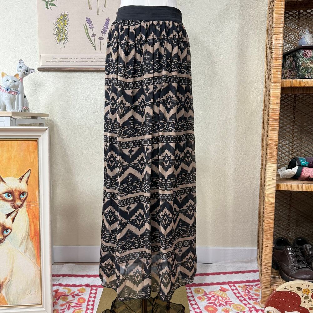 Vintage Y2k Aztec Print Maxi Skirt Southern Gothic Southwestern Western 2010s L